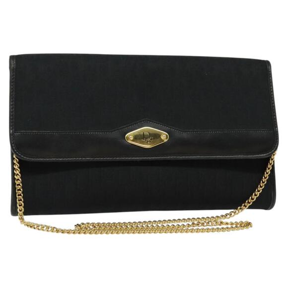 DIOR Trotter Canvas Chain Shoulder Bag Black Gold - Picture 1 of 12